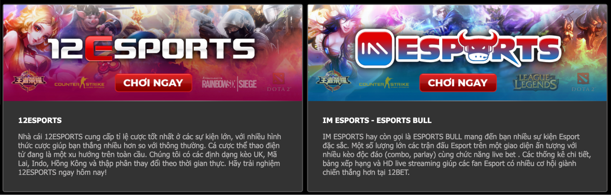 Đặt cược eSports tại nhà cái nổi tiếng 12 Bet