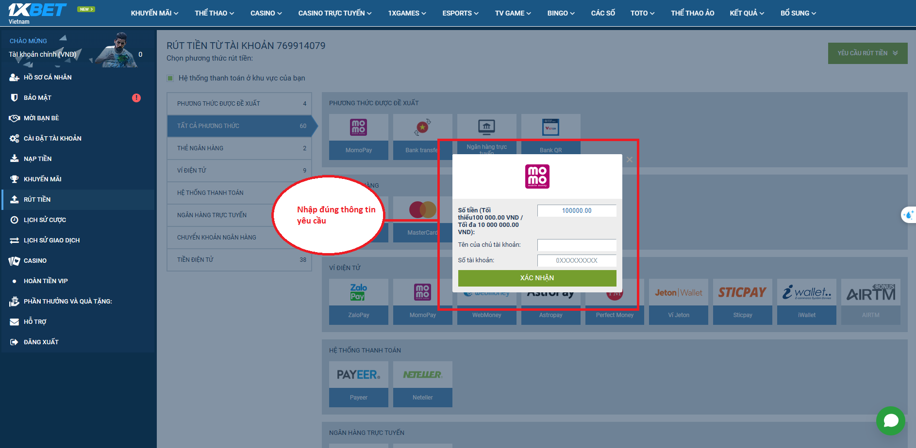 Hướng dẫn quy trình rút tiền