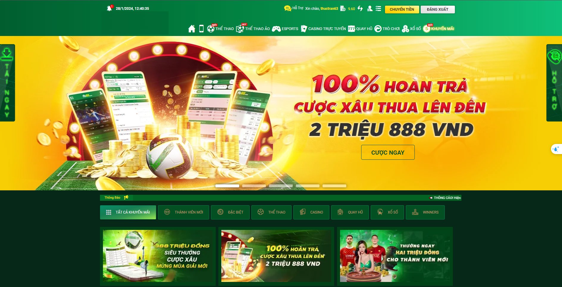 Phần thưởng thú vị dành cho mọi người chơi FB88