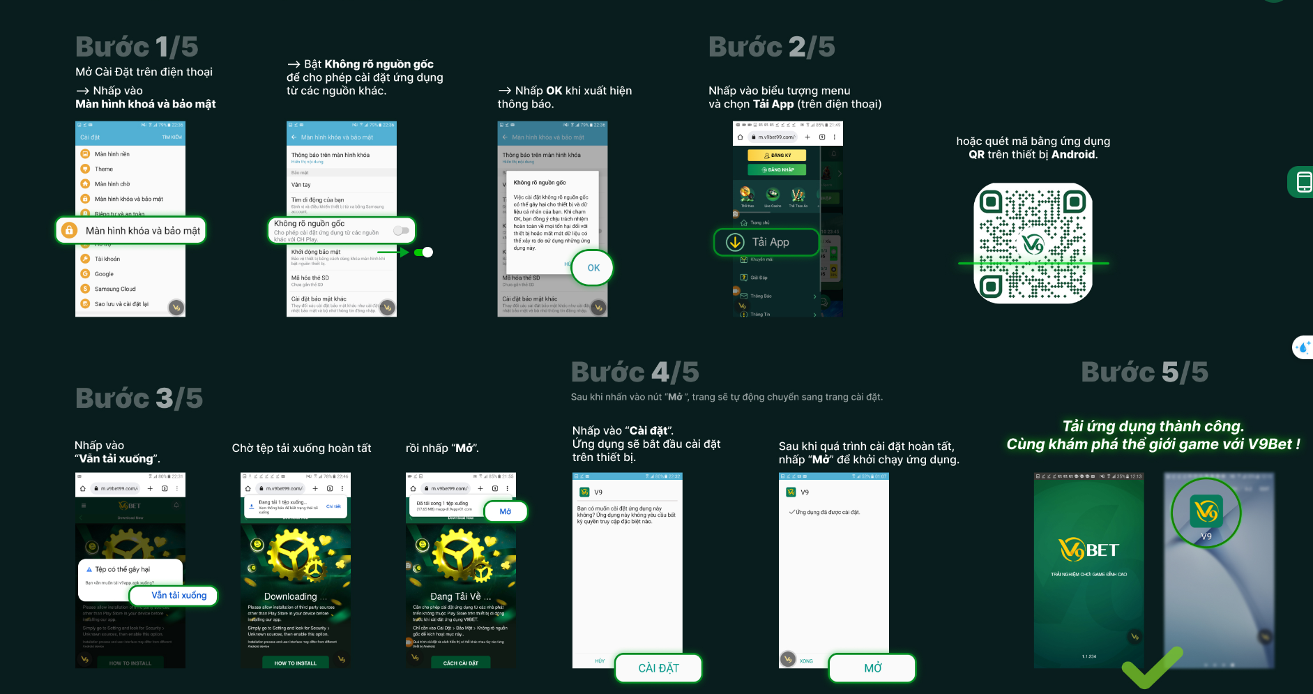 Thuật toán từng bước để cài đặt V9Bet trên Android của bạn