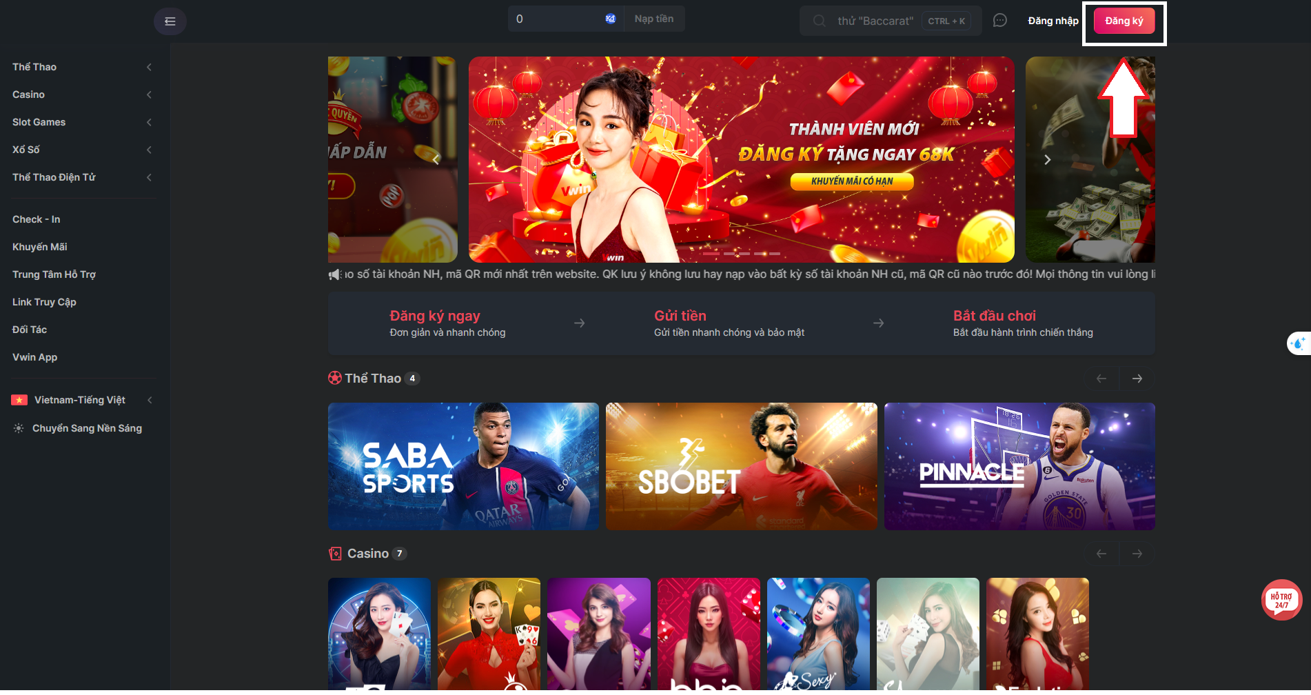 Đăng ký tại sòng bạc Vwin