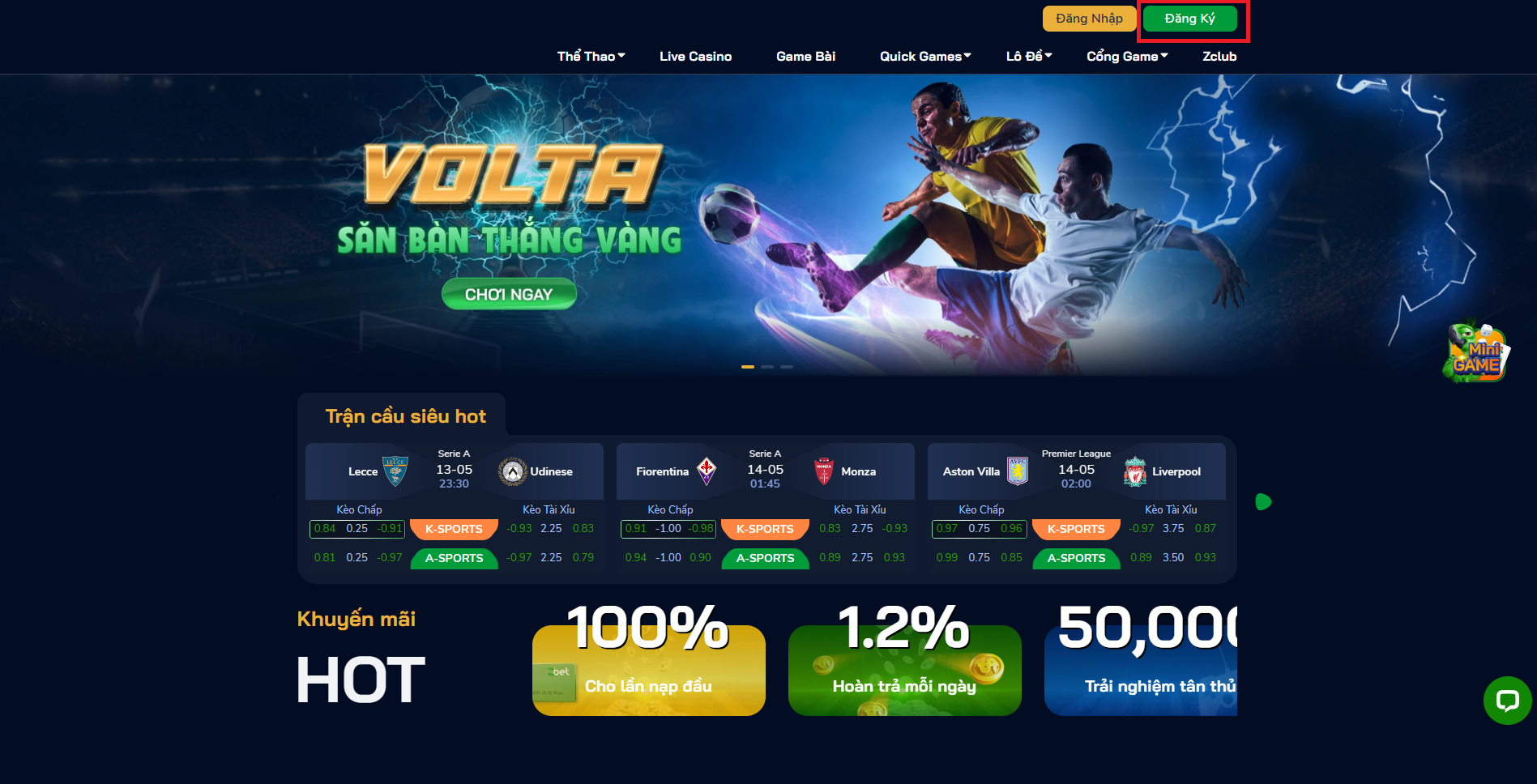 Nút đăng ký tại sòng bạc ZBet nổi tiếng của Việt Nam